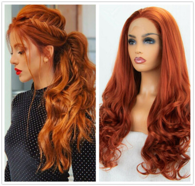 24inch Women Synthetic Fiber Hair Long Pink / Copper Red 