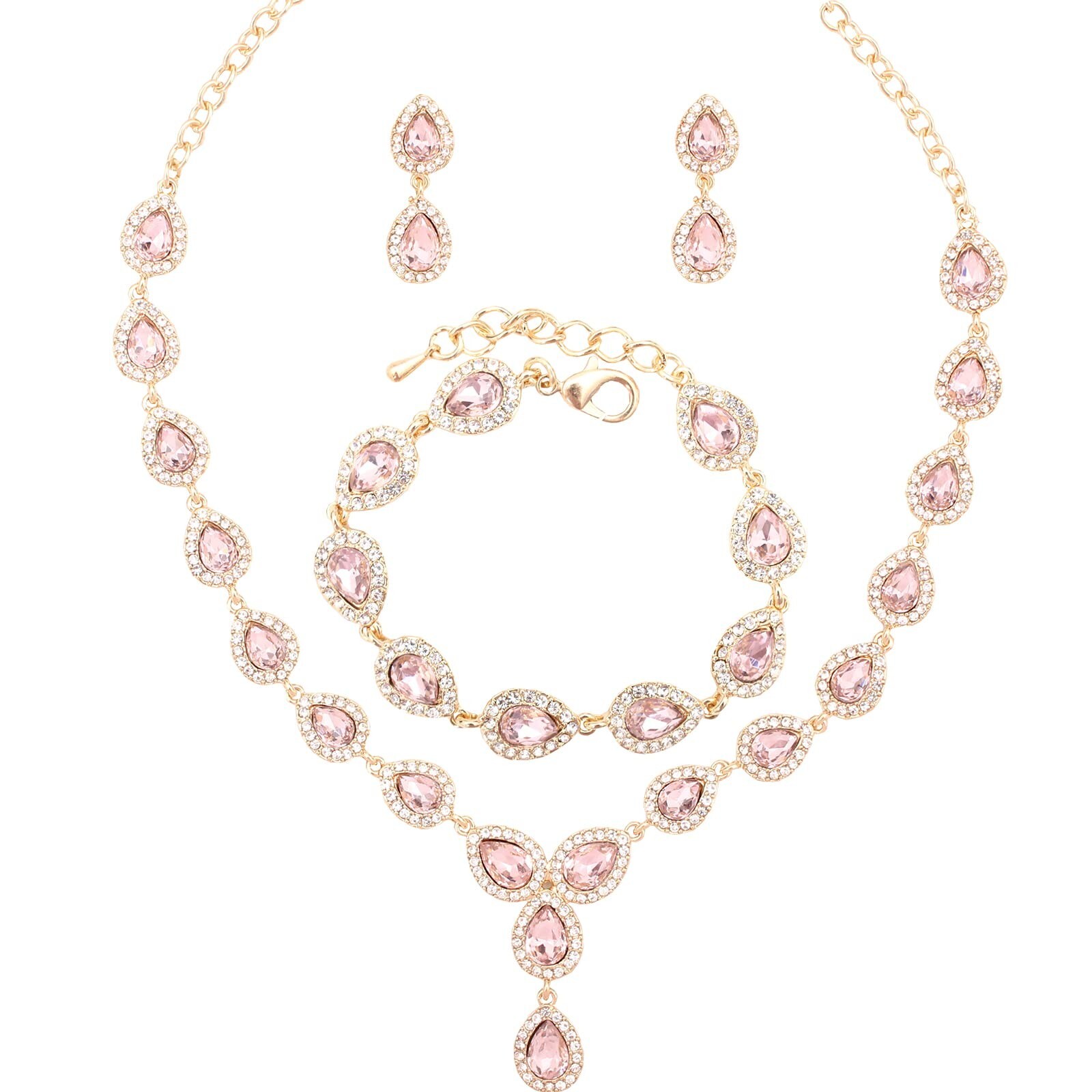 SFE Austrian Crystal Rhinestone Necklace Dangle Earrings Link Bracelet Jewelr...