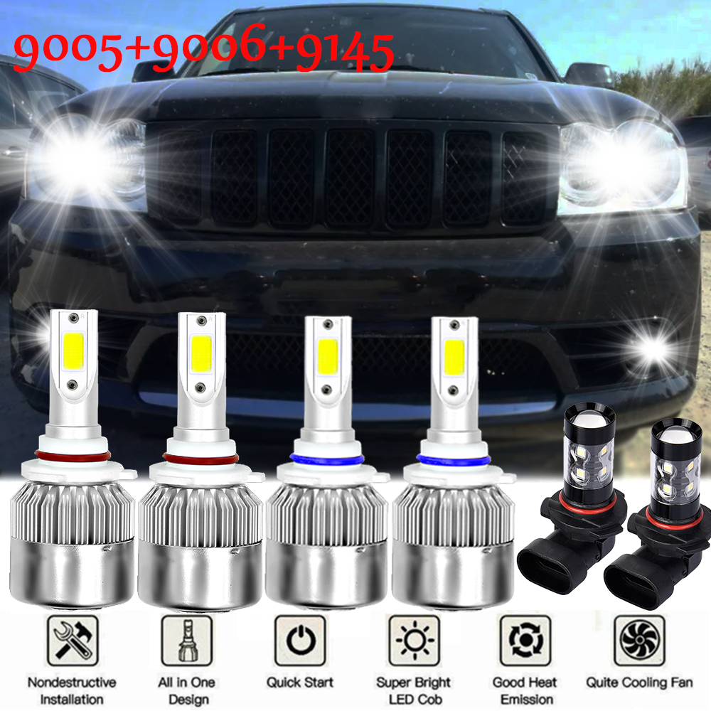 For Jeep Grand Cherokee 2005-2010 - 6x 6000K LED Headlight + Fog Light Bulbs Kit