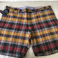 Red Gold Blue Indian Madras Cotton POLO Ralph Lauren Flat Front Shorts 40 NWT