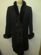 Vintage Ladies Wool Winter Coat With Fox Fur Collar Uk 10 Euro 38 Black