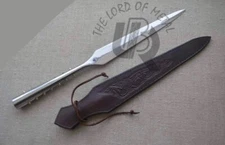 UBR CUSTOM HANDMADE HIGH CARBON STEEL HUNTING SPEAR HEAD WITH ENGRAVE SHEATH