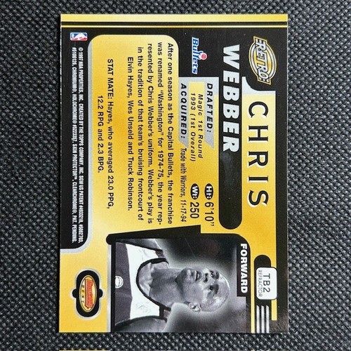 1996-97 Bowman's Best Chris Webber Retro Refractor #TB2 Washington Bullets - Picture 2 of 2