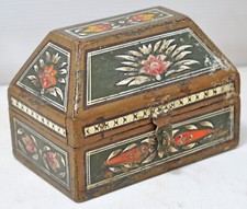 Vintage Wooden Dome Shaped Storage Box Original Old Hand Crafted Painted