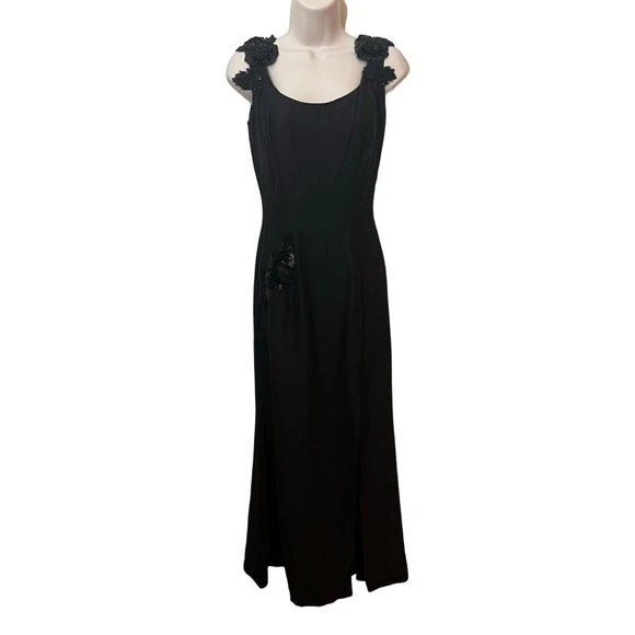 Maxi vestido de noche vintage oscuro romántico adornado floral talla S para mujer Foto 2 de 4