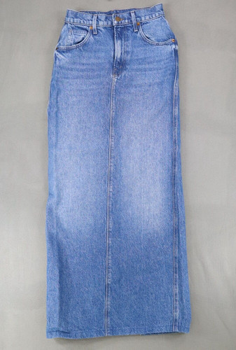 Mother SNACKS! Candy Stick Maxi Skirt Dine n Dash Blue Denim Back Slit Sz 25