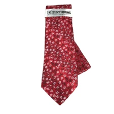 Stacy Adams Men's Tie & Hanky Red Silver Black White Floral Pattern 3.25" Wide