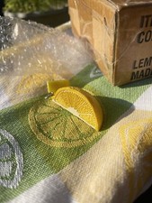 Citrus Lemon Tablecloth India Round 68 Woven Cotton w/ 12 Table Weights Clean