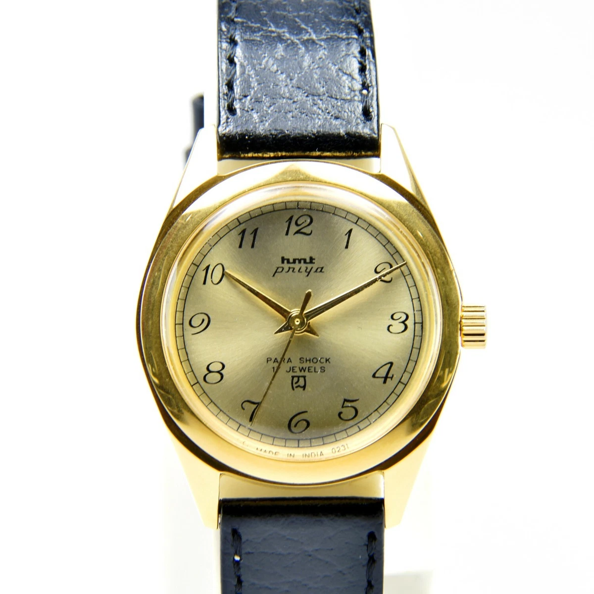 Rare HMT Priya Gold Face Para Shock 17 Jewels Hand Winding Watch Case 32 mm