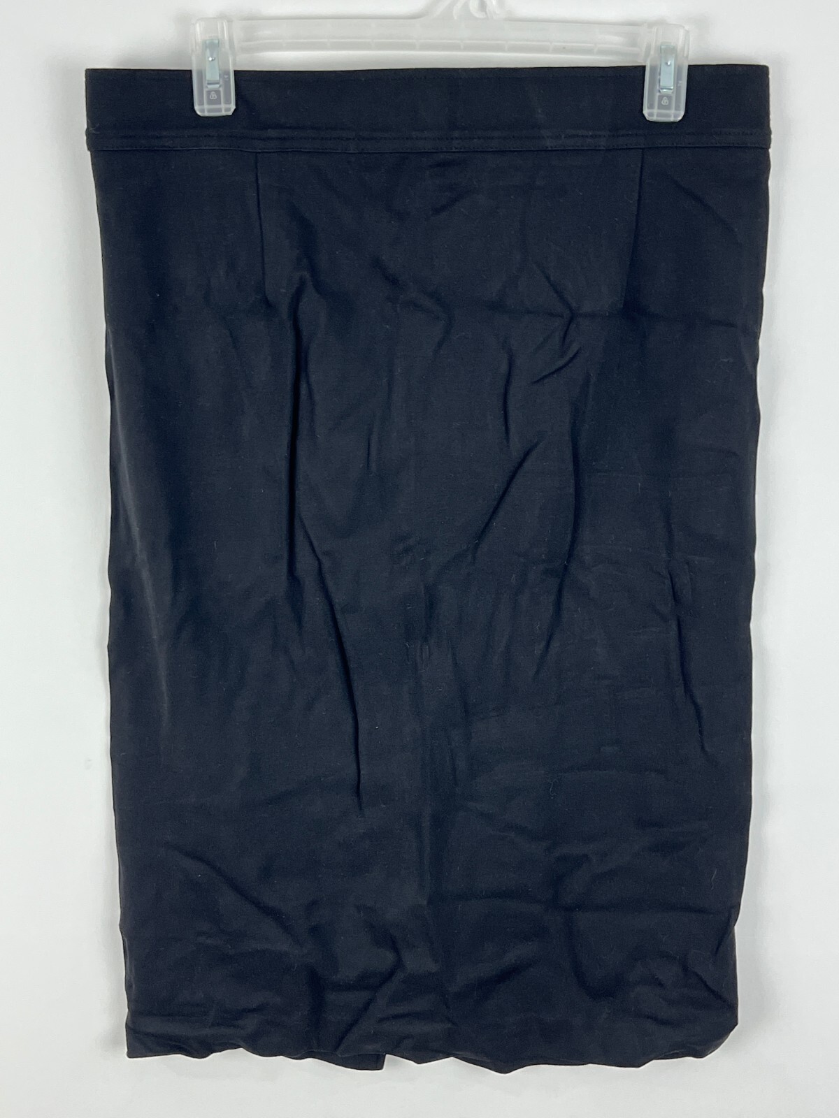 Thalian Black Stretch Rayon Pencil Skirt Size 10 with Elastic Waist and 32in Slit