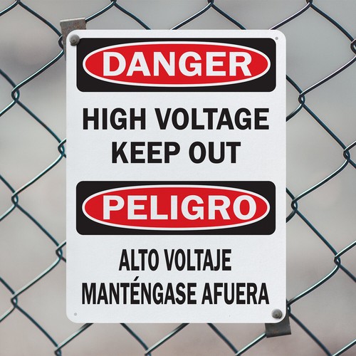 (2 Pack) High Voltage Keep Out (Bilingual) OSHA Danger Sign Decal Metal Plastic - Imagen 5 de 23