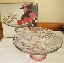 SOGA JAPAN GLASS 8 INCH FOOTED DESSERT PLATE / STAND / SHALLOW BOWL, BOXED