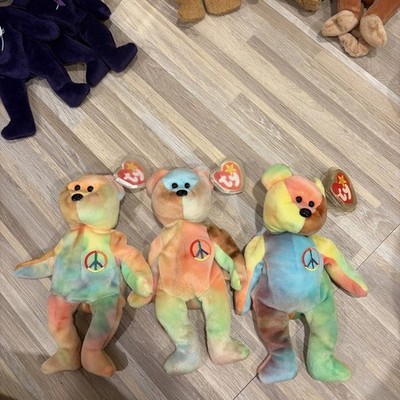 SUPER RARE TY Beanie Baby Peace Bear 1996 3 variations of tie dye and tag errors