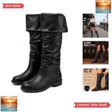 Women Pirate Boots Black Renaissance Medieval Gothic Cosplay Costume Wide Calf