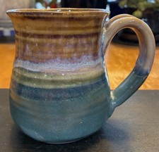 Handmade Studio Pottery Green Turquoise Glaze Coffee Tea Mug Signed S. Kress