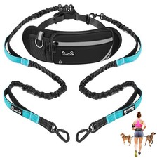 Hands Free Dog Leash for 2 Dogs, Adjustable Waist Belt with Zipper ... Fast Ship