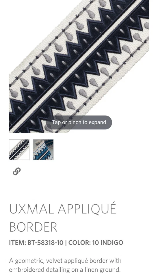 Samuel And Sons Uxmal Aplique Indigo Borde Borde Borde 11 1/2 Yardas Foto 4 de 4