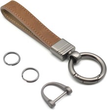 Car Fob Key Chain Genuine Leather Keychains Holder for Men and Women, Coffee