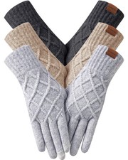 3 Pairs Winter Gloves for Women, Touchscreen Knit Warm Gloves with Soft Linin...