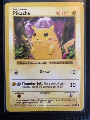 Pokemon Red Cheeks Pikachu (Shadowless) Base Set, 58/102, LP Condition