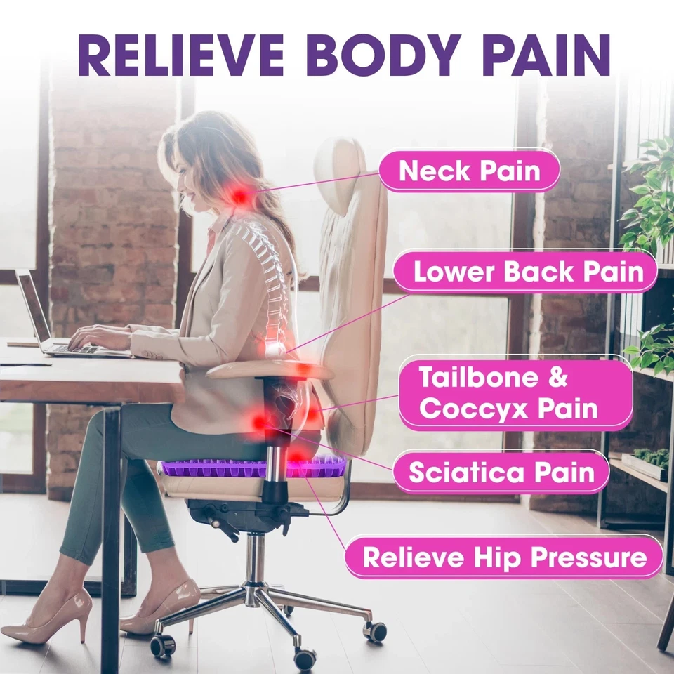 Cojín de asiento de gel de enfriamiento para silla de oficina, silla de ruedas, asiento de coche - extra grande Foto 3 de 4