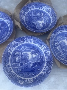 Spode Blue Italian 6.25-Inch Cereal Bowl - 1.8" H x 6.3" L x W, Set Of 4