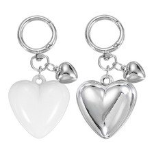 2 Pcs Resin Cute Heart Keychain for Women for Handbag, White/Silver