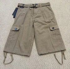 NWT Men’s Vertical Casual Khaki Beige Belted Cargo Pocket Shorts ALL SIZES
