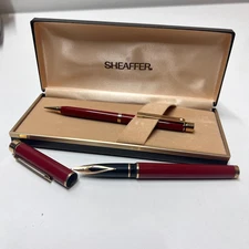 Sheaffer Targa 1021 Imperial Red Fountain Pen 14k Gold Nib M Set W/ Mech Pencil