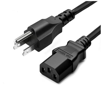 Standard 6ft (1.5m) 10 Amps 125 Volts Black 3 Prong AC Power Cord Cable