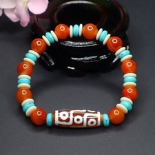8mm Nine-Eye Dzi Barrel Bead Bracelet Tibetan Jewelry Accessory