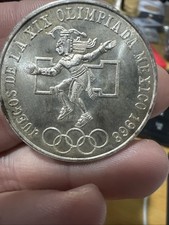 1986 Mexico 25 Pesos Bezel Coin, .720 Silver, XIX Olympic Coin DDR #1