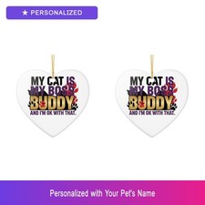 Custom Cat Set of 2 Ornament Personalized Pet Name Dog Lover Owner Gift