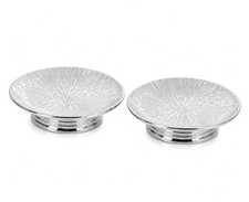 Silver Ceramic Decorative Tray Set of 2, Electroplated Sunburst Metallic Silver