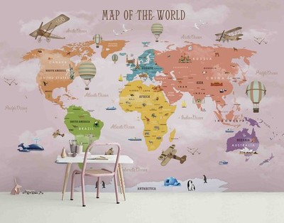 3D Animals Architecture World Map Wall Murals Wallpaper Murals Wall Sticker