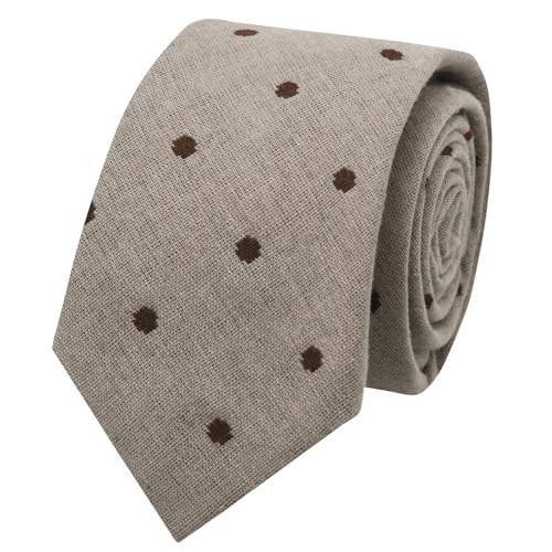 Polka Dot Ties for Men, Cotton Skinny Mens Neckties for Casual, Business, Beige