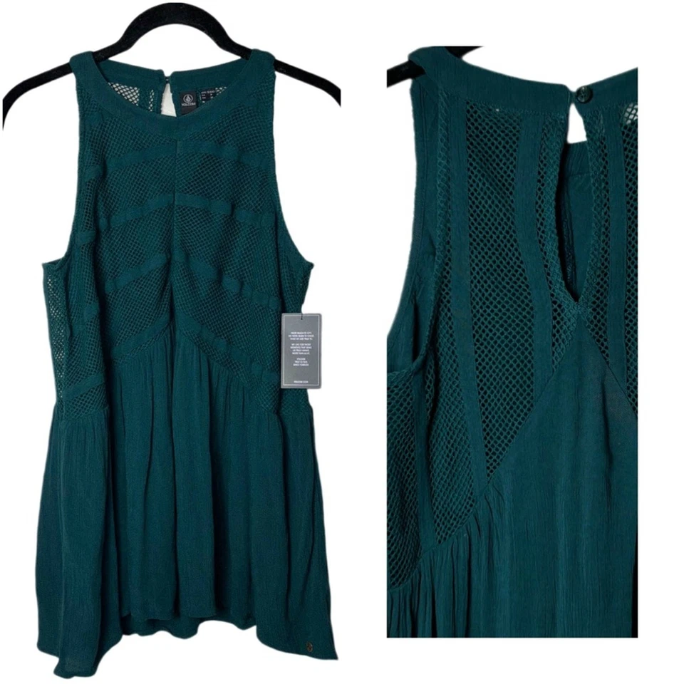 NWT Volcom Boho Top Women's Size Small Deep Emerald, Green Haute Stone High Neck - Image 4 of 4