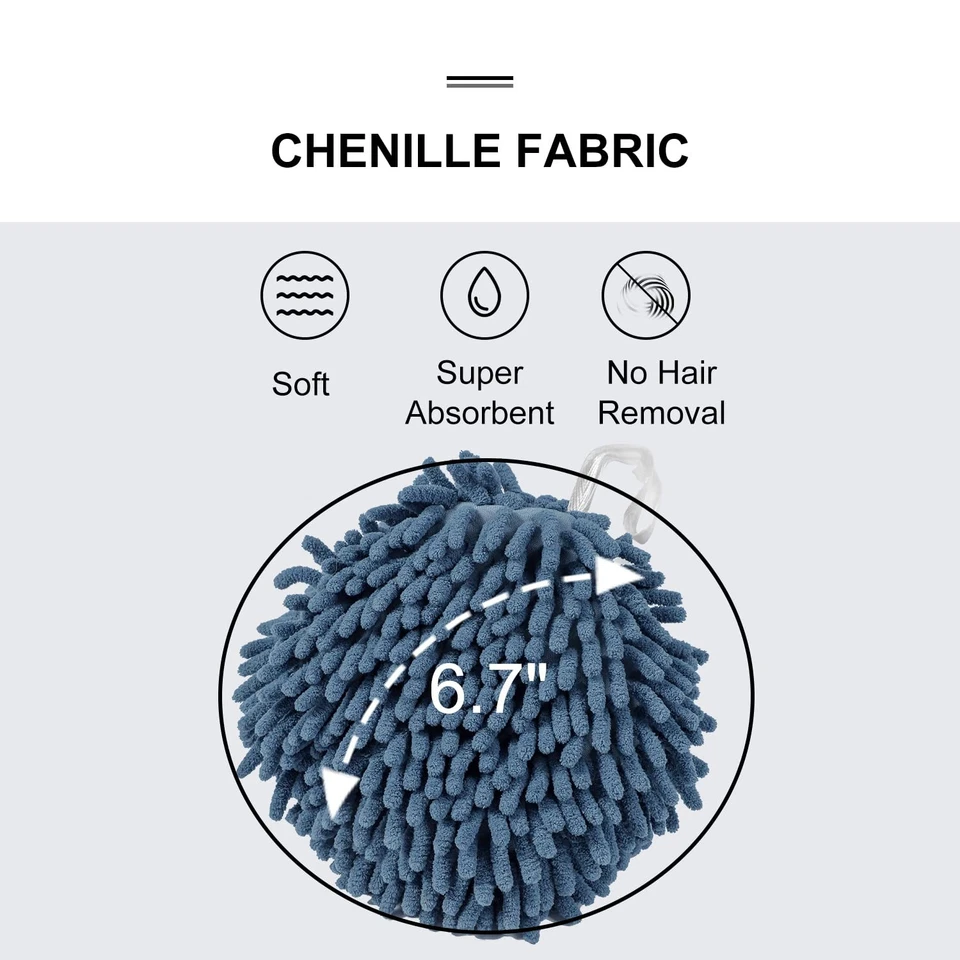 Декоративные шариковые полотенца набор из 3 быстросохнущих полотенец из шениля микрофибры для рук - Изображение 2 из 4