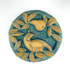 Partridge in Pear Tree Round Ceramic Art Tile By Gretchen Kramp