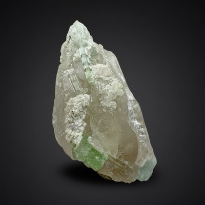 WOW! Bi-Color Lime Mint Green Tourmaline Gemstones On Quartz Point   Pakistan