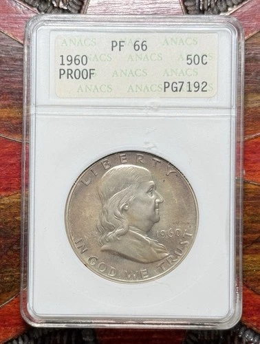 1960 Proof Silver Franklin Half Dollar Rainbow Toned Anacs Soapbox PF66 .99c NR