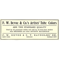 F.W. Devoe & C.t. Raynolds Co Artists Tube Colors - 1908 Ad AF5-5