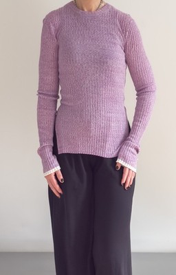 Pullover Longsleeve CÉLINE Phoebe Philo Shirt Herringbone Knit Slit Top Celine S