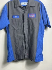Red Kap Express Oil Change Tire Engineers Work Shirt Gray Blue Short Sleeve M 