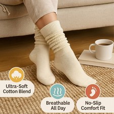 Women  s Slouchy Scrunch Socks Cotton Extra Long Knee-High 2 Pairs Retro Cozy