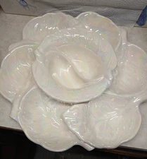 Vintage Iridescent White California Pottery Divided Snack Tray.