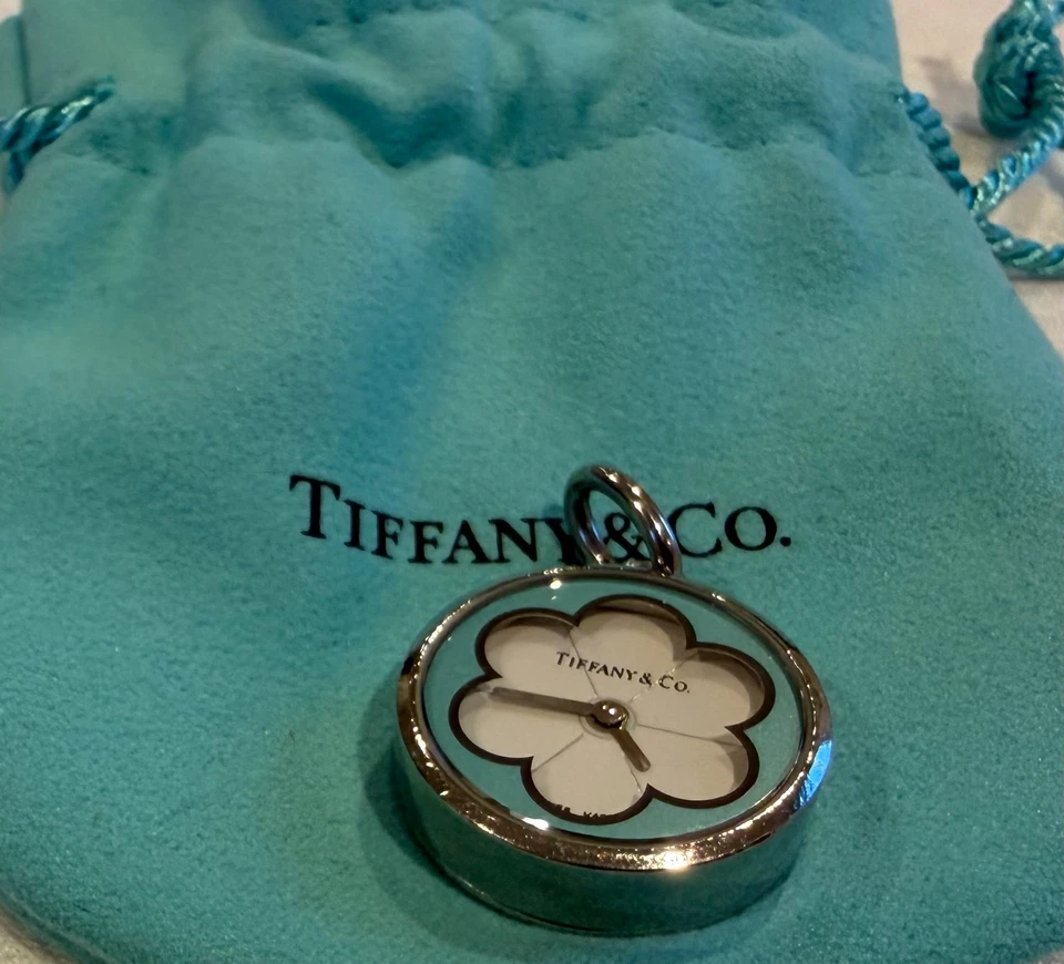 RARE Tiffany Clock Blossom Flower Clock Charm with Pouch - Image 2 of 4