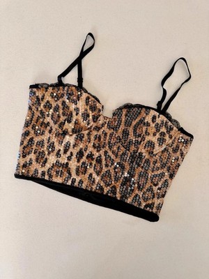 Second Hand Never Worn Cheetah Print Sequined Bustier Top