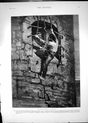 Antiker Druck Dreiundneunzig Radoub Flucht Mauermann Maske ergriffene Pistolen 1874 19.