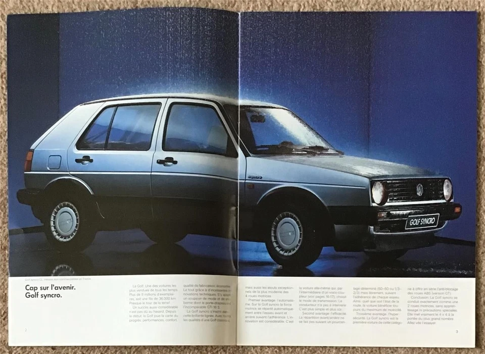 VOLKSWAGEN GOLF RANGE Sales Brochure Aug 1987 #720/1190.23.41 FRENCH TEXT - Image 2 of 4
